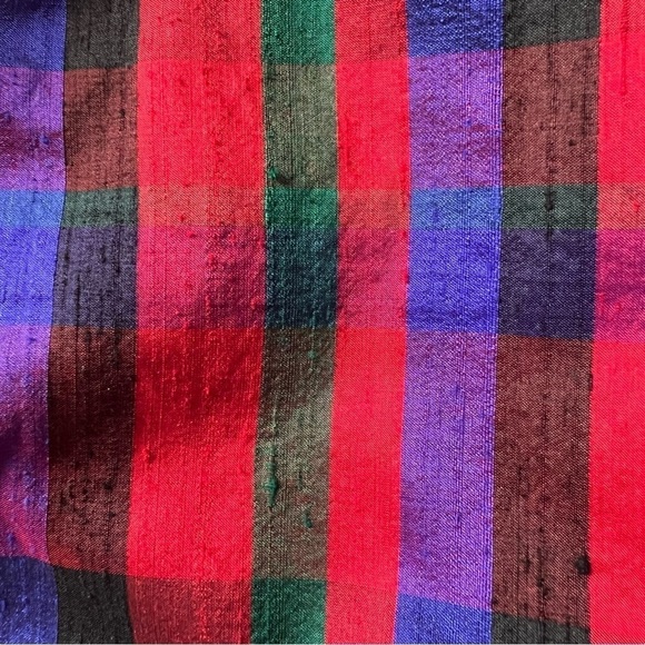 Vintage Talbots red silk midi dress and colorful plaid collarless blazer jacket - Picture 5 of 13